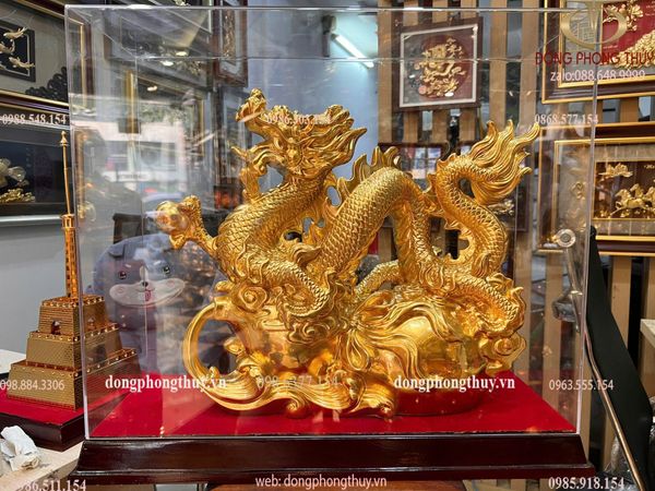 Tượng rồng hồ lô dát vàng 24k Cao 42 dài 55 sâu 18 nặng 16 kg