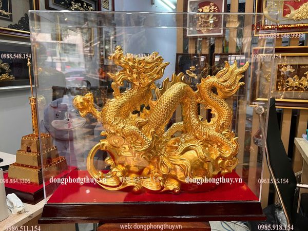 Tượng rồng hồ lô dát vàng 24k Cao 42 dài 55 sâu 18 nặng 16 kg