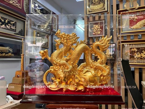 Tượng rồng hồ lô dát vàng 24k Cao 42 dài 55 sâu 18 nặng 16 kg