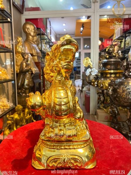Tượng rồng phong thủy dát vàng 24k cao 29cm chữ Nho