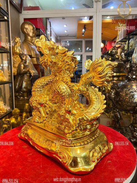 Tượng rồng phong thủy dát vàng 24k cao 29cm chữ Nho