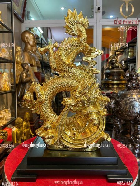 Tượng rồng bằng đồng dát vàng cao 36 rộng 25 sâu 11 nặng 4kg