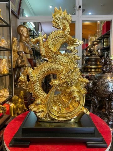 Tượng rồng bằng đồng dát vàng cao 36 rộng 25 sâu 11 nặng 4kg