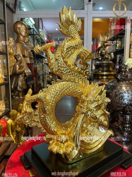 Tượng rồng bằng đồng dát vàng cao 36 rộng 25 sâu 11 nặng 4kg