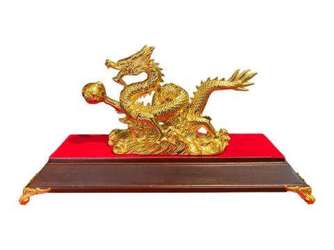 Tượng rồng bằng đồng dát vàng cao 12cm ngang 21cm