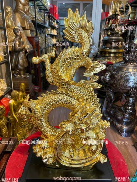 Tượng rồng bằng đồng dát vàng cao 36 rộng 25 sâu 11 nặng 4kg