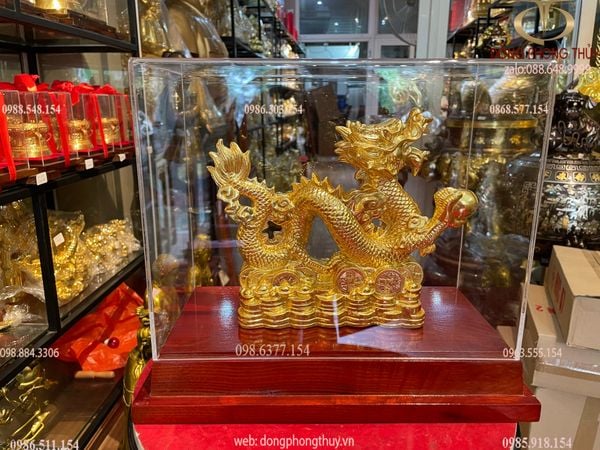 Tượng rồng dát vàng 24K cao 19,5cm ngang 22cm nặng 2kg