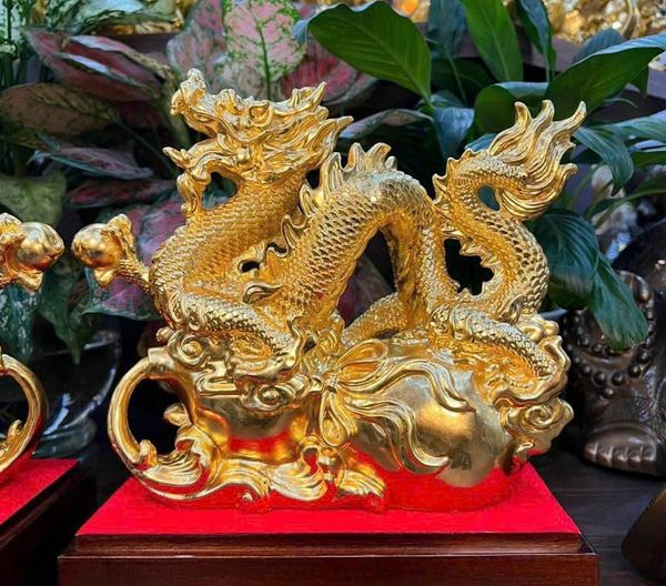 Tượng rồng 40cm bằng đồng dát vàng 24k