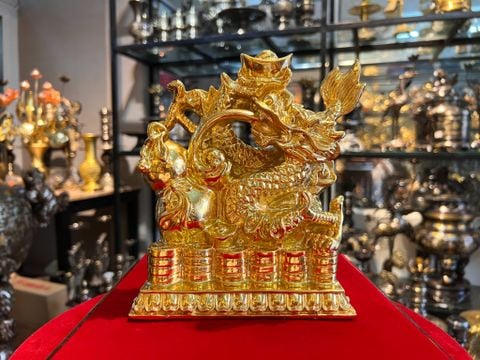 Tượng rồng mạ vàng 24k cuộn hồ lô