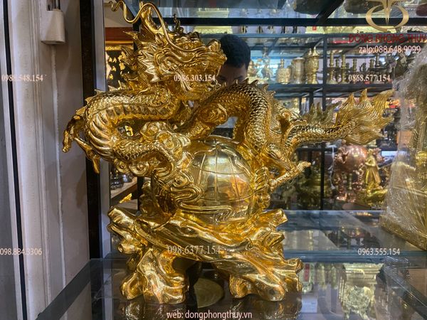 Tượng rồng mạ vàng - Tượng Rồng mạ vàng 24k bằng đồng đỏ nặng 35kg