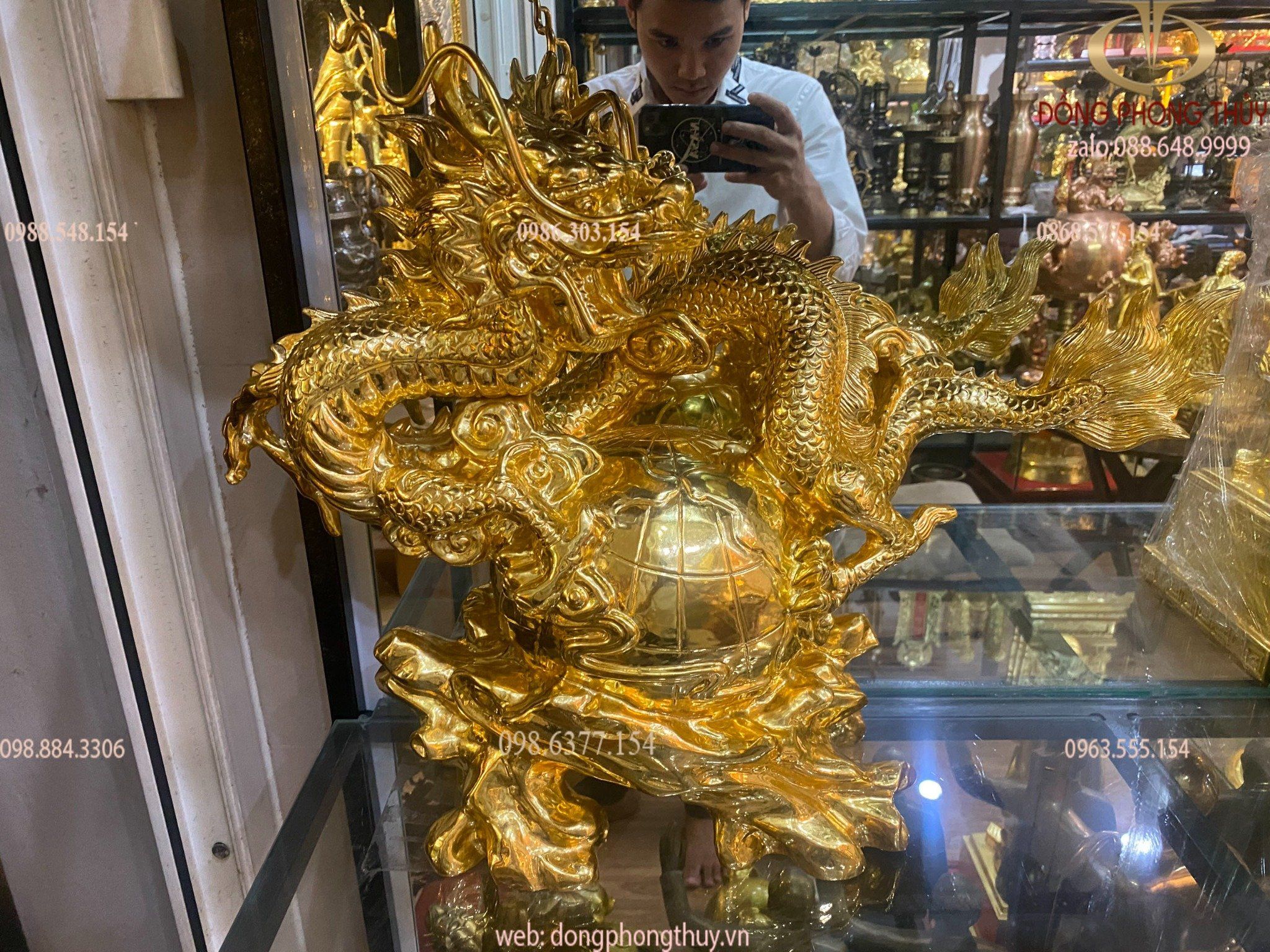 Tượng Rồng mạ vàng 24k bằng đồng đỏ nặng 35kg