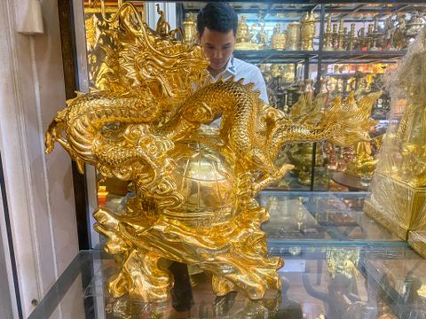 Tượng rồng mạ vàng - Tượng Rồng mạ vàng 24k bằng đồng đỏ nặng 35kg