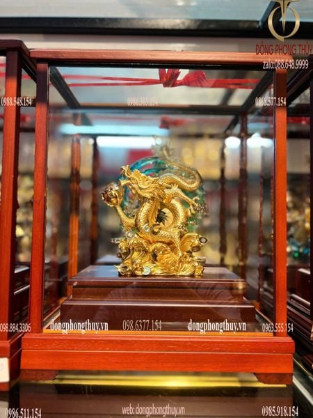 Quà tặng mạ vàng: Tượng rồng mạ vàng 24k 17x29x35cm
