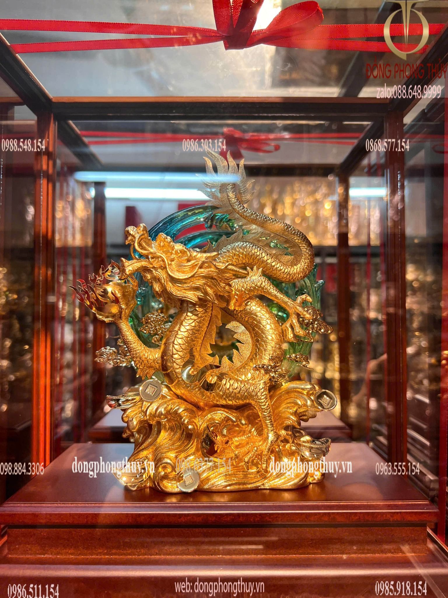 Quà tặng mạ vàng: Tượng rồng mạ vàng 24k 17x29x35cm