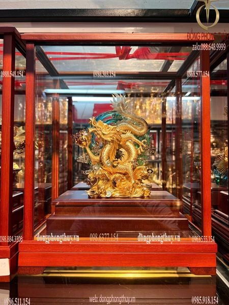 Quà tặng mạ vàng: Tượng rồng mạ vàng 24k 17x29x35cm