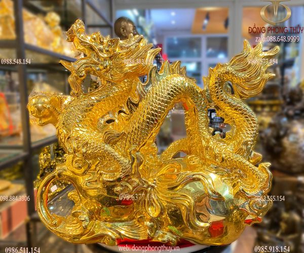 Tượng rồng mạ vàng 24k cưỡi hồ lô