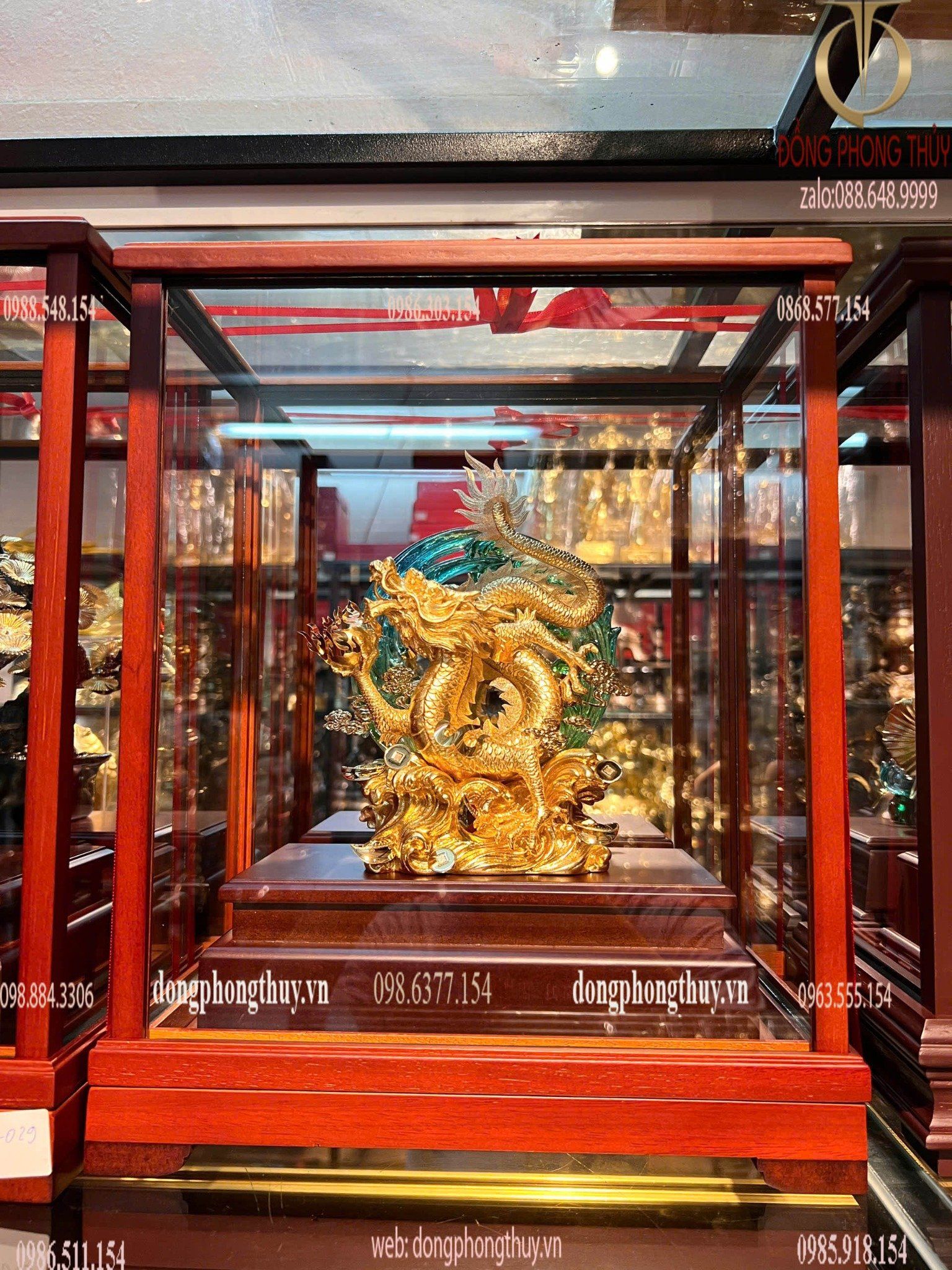 Quà tặng mạ vàng: Tượng rồng mạ vàng 24k 17x29x35cm