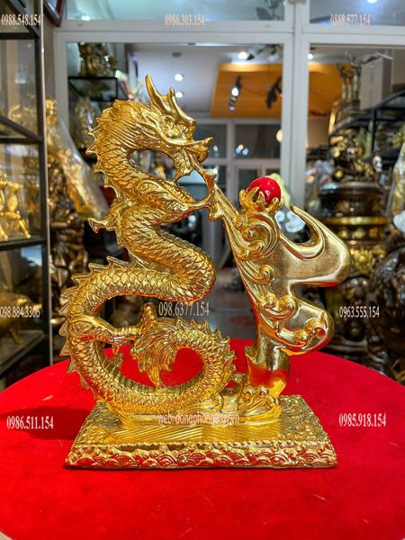 Tượng rồng chữ Phúc dát vàng 24k