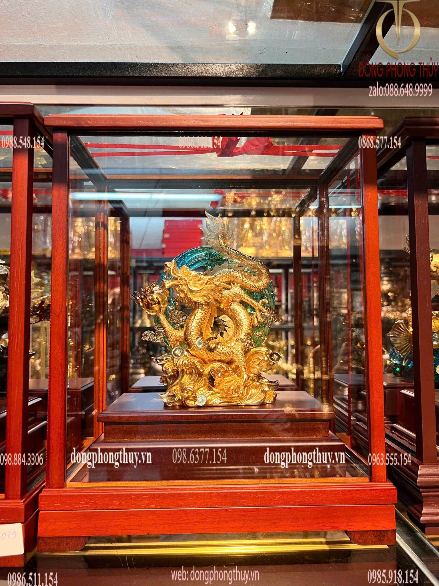 Quà tặng mạ vàng: Tượng rồng mạ vàng 24k 17x29x35cm