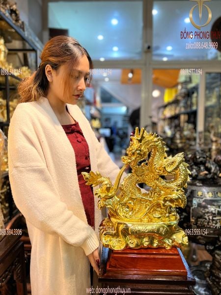 Tượng rồng mạ vàng - Tượng rồng phong thủy 41cm bằng đồng dát vàng 24k