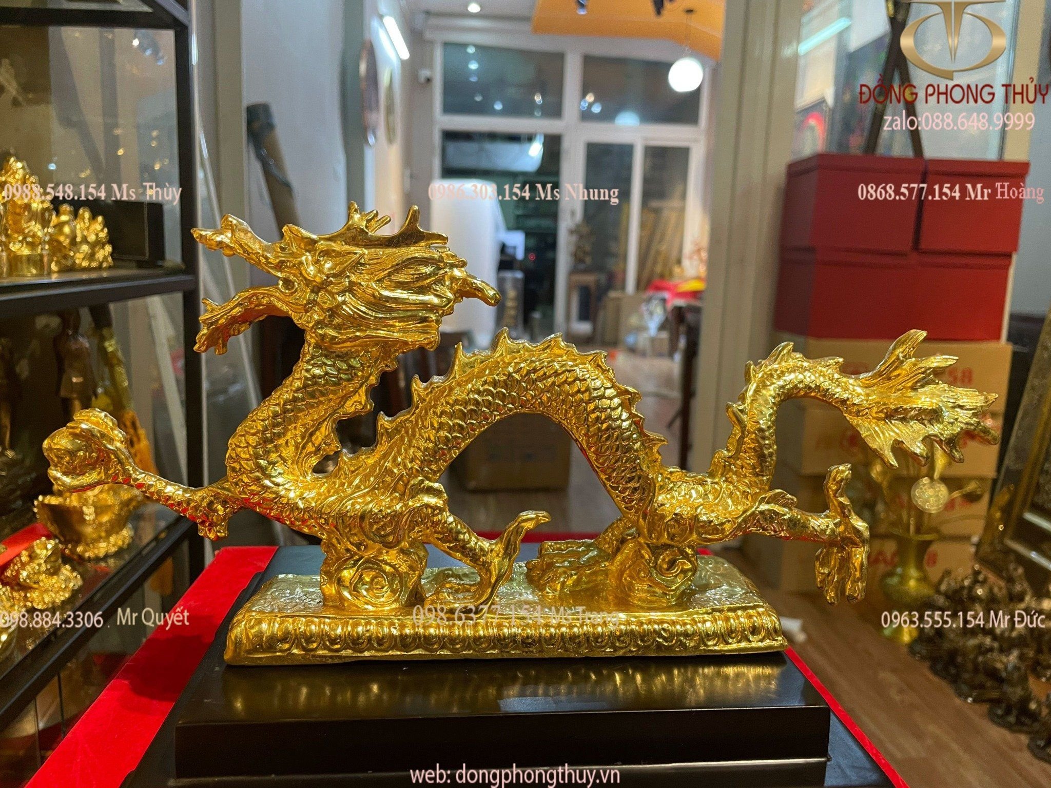 Tượng rồng phong thủy bằng đồng dát vàng 24k