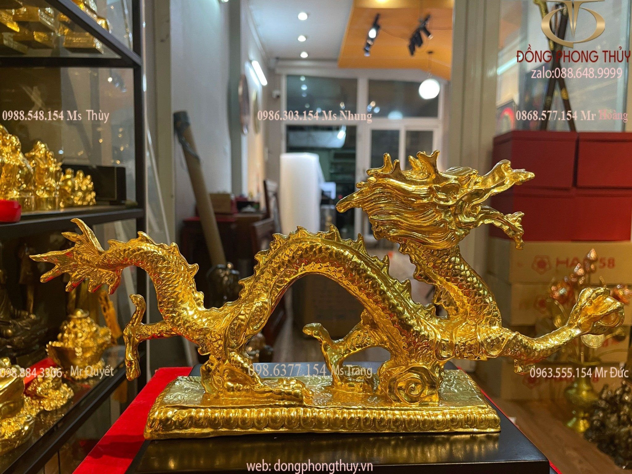 Tượng rồng phong thủy bằng đồng dát vàng 24k