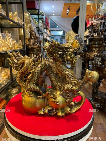 Tượng rồng hồ lô phong thủy bằng đồng cao 27, ngang 32, rộng 10, nặng 3,5 kg