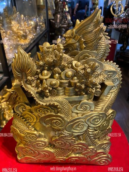Tượng rồng song long chầu nguyệt phong thủy bằng đồng