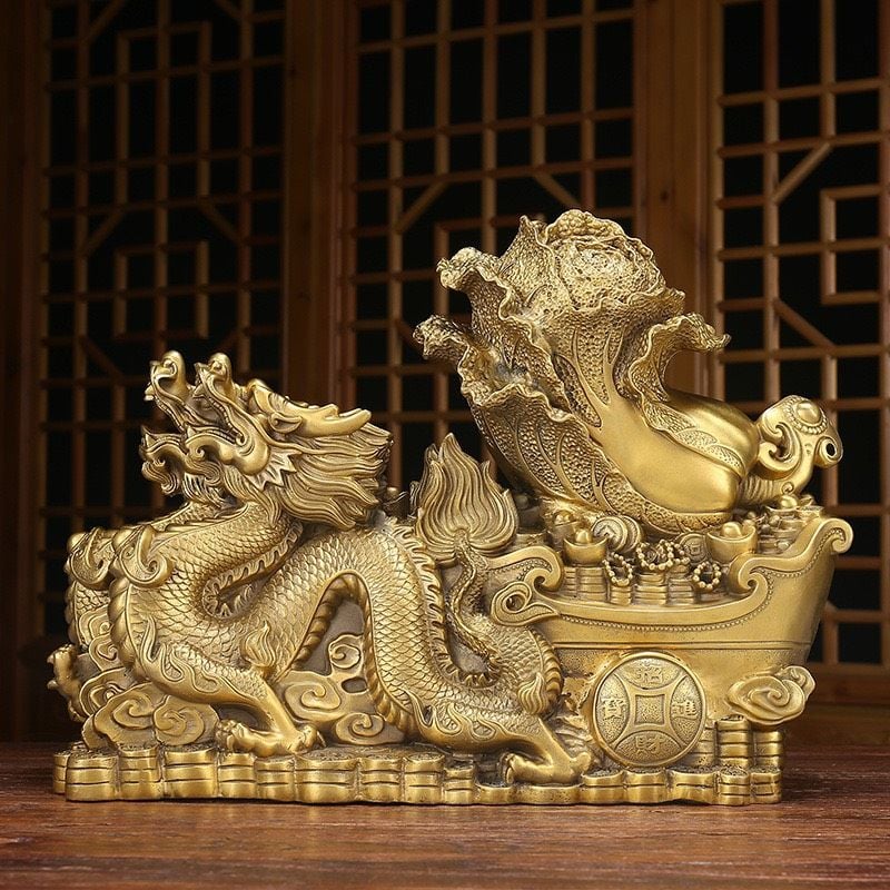 Tượng rồng phong thuỷ song long kéo cải