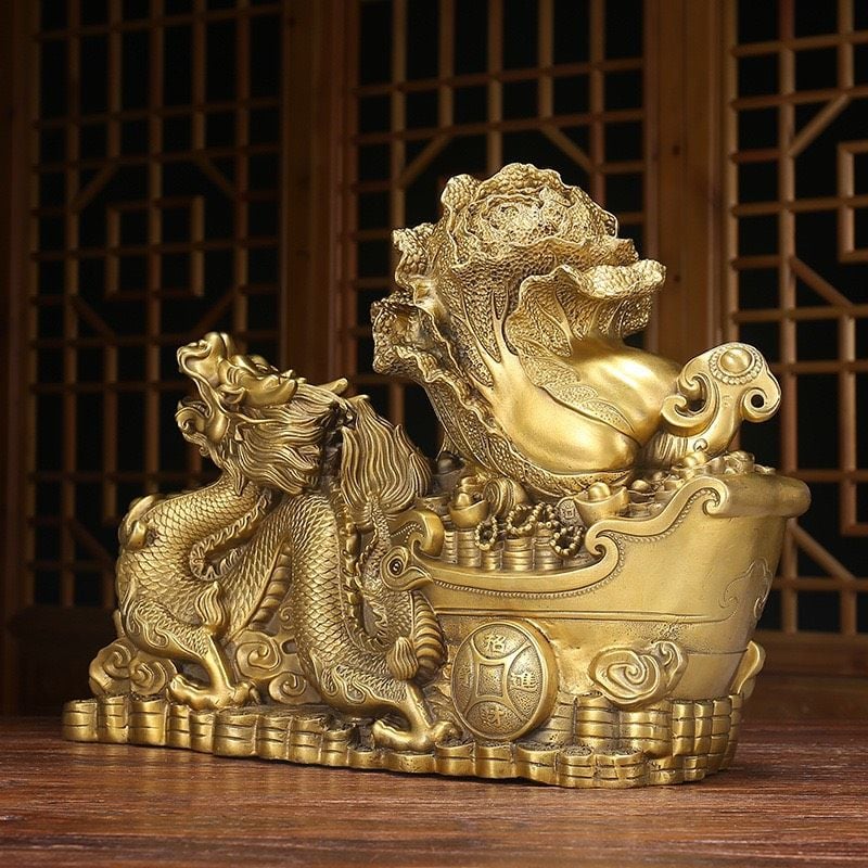 Tượng rồng phong thuỷ song long kéo cải