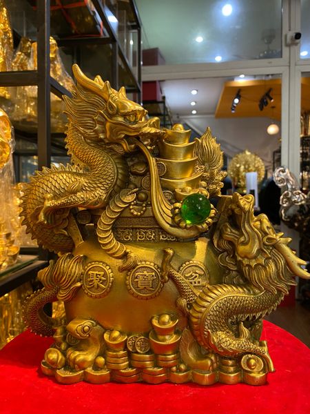 Tượng rồng song long chầu nguyệt phong thủy bằng đồng