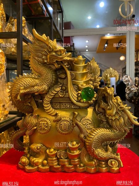 Tượng rồng song long chầu nguyệt phong thủy bằng đồng