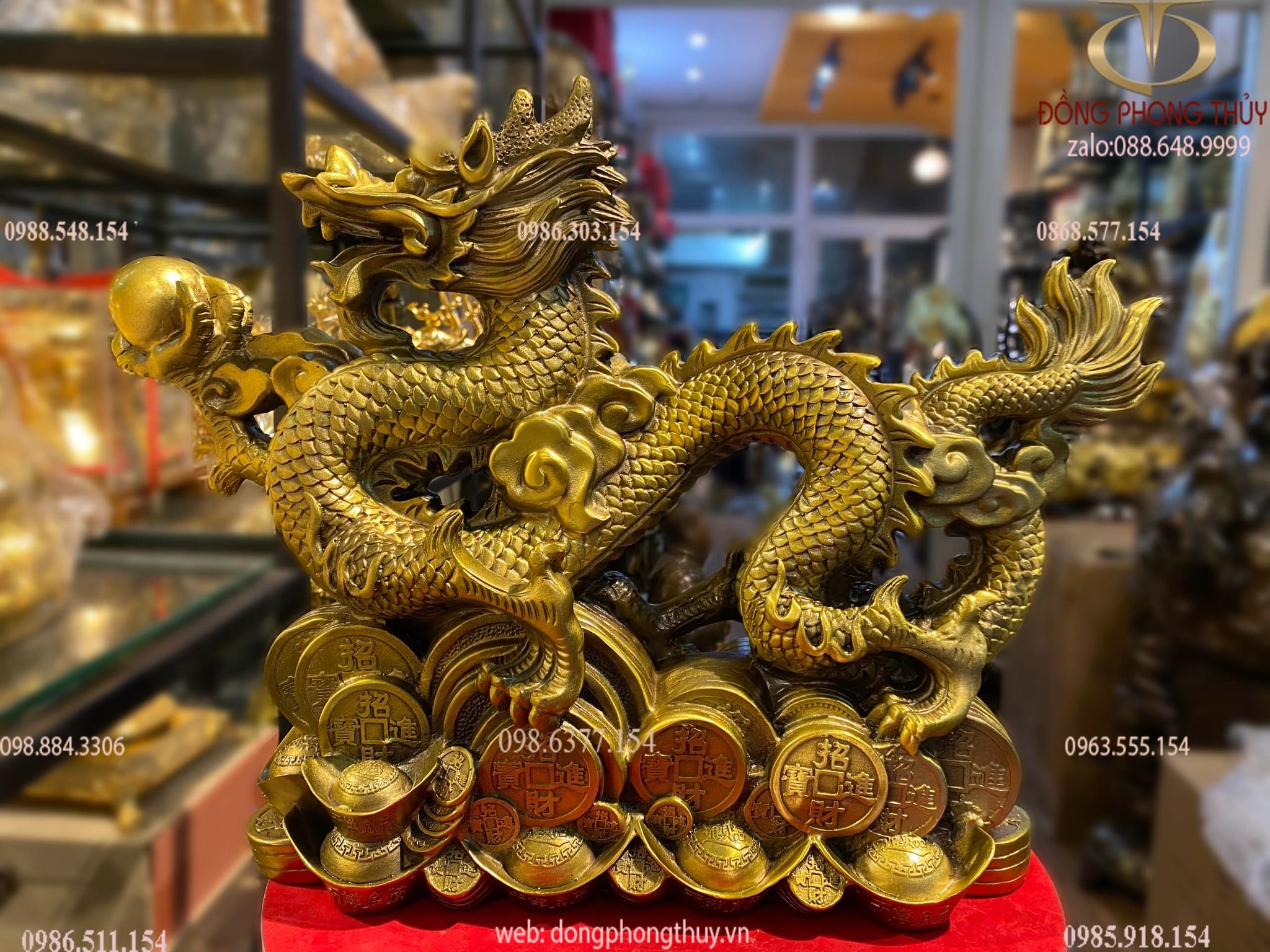 Tượng rồng tiến bệ vàng cao 34 dài 45cm nặng 7kg