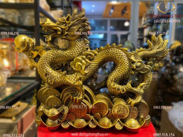 Tượng rồng tiến bệ vàng cao 34 dài 45cm nặng 7kg