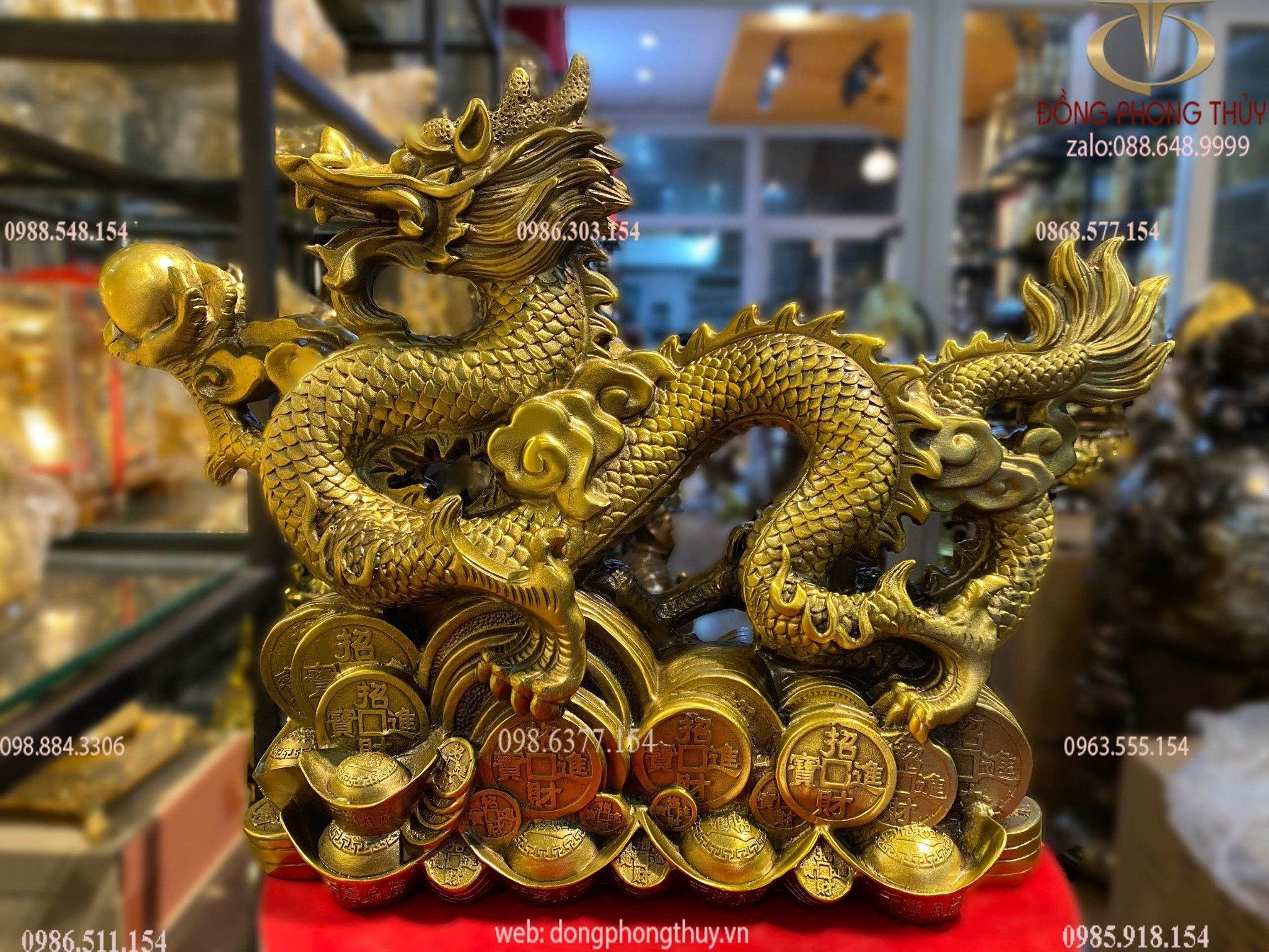 Tượng rồng tiến bệ vàng cao 34 dài 45cm nặng 7kg