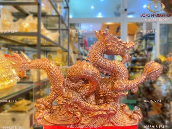 Tượng rồng cao 36cm dài 58cm đồng đỏ