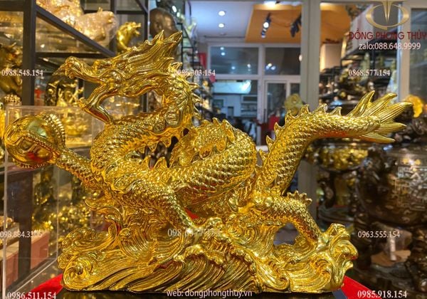 Tượng rồng cao 36 dài 58cm dát vàng 24k