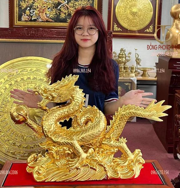 Tượng rồng mạ vàng cao 46 dài 80 nặng 21kg dát vàng 24k