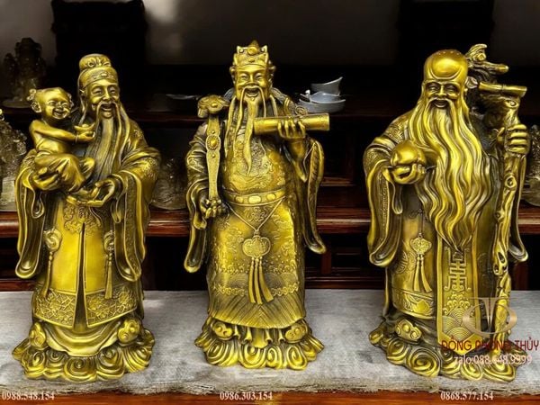 Tượng Phúc Lộc Thọ cao 33cm bằng đồng