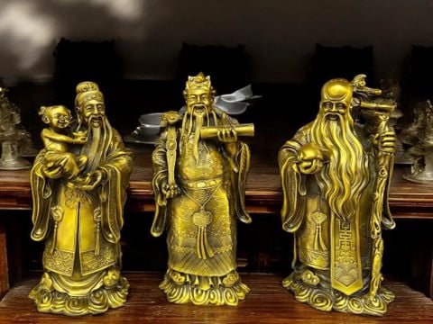 Tượng Phúc Lộc Thọ cao 33cm bằng đồng