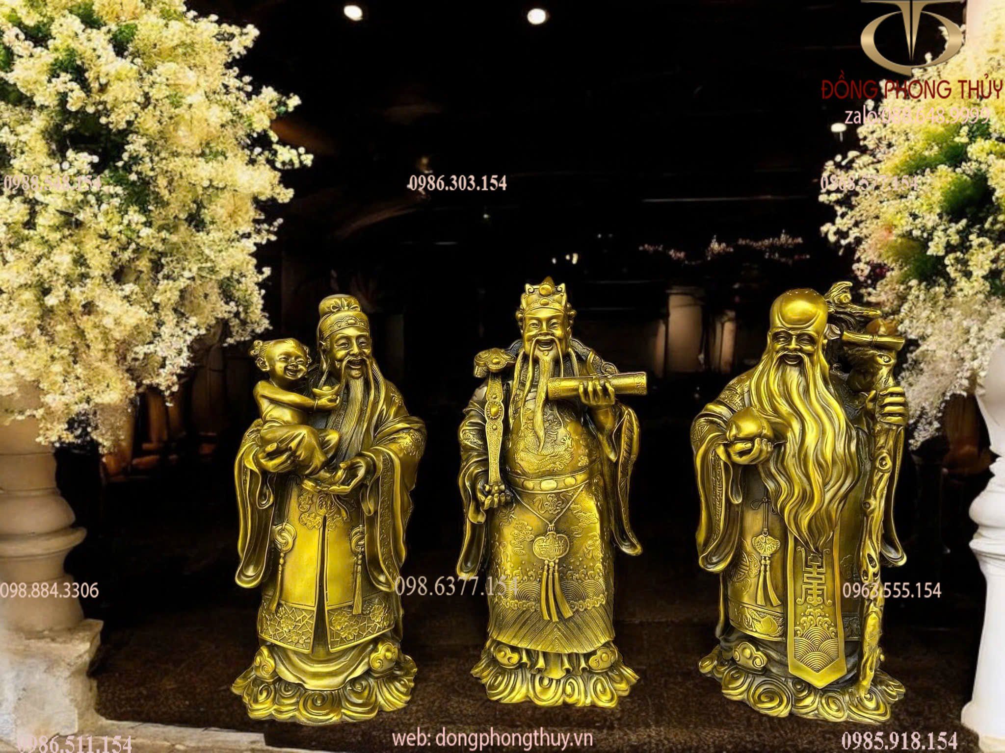 Tượng Phúc Lộc Thọ cao 33cm bằng đồng
