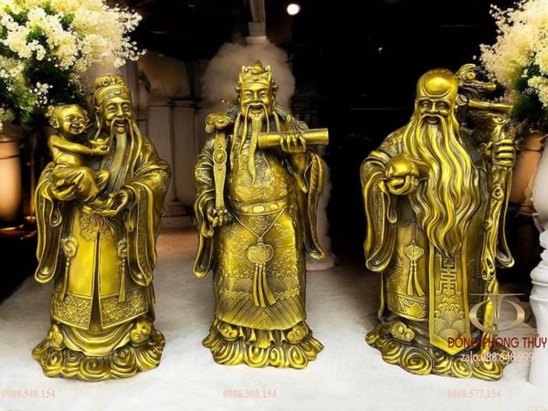 Tượng Phúc Lộc Thọ cao 33cm bằng đồng
