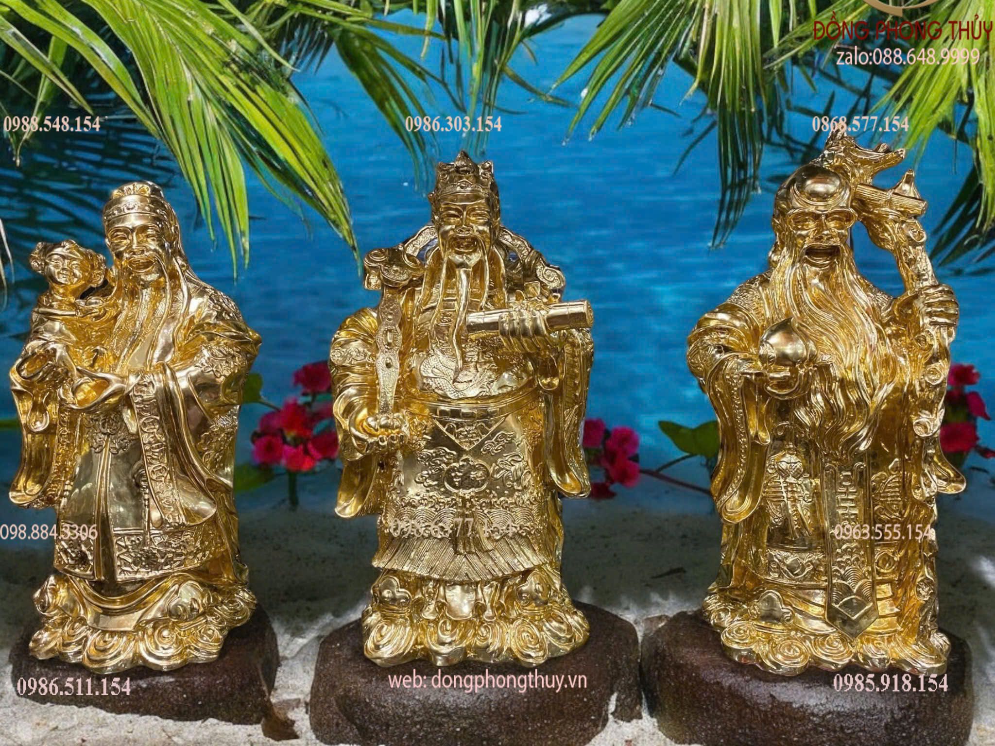 Tượng phúc lộc thọ bằng đồng dát vàng 24k cao 55cm