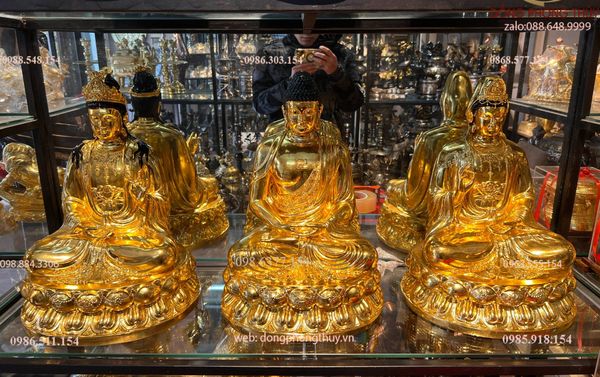 Tượng tây phương tam thánh dát vàng 50cm nặng 54kg