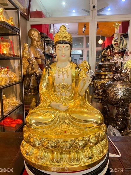 Thế chí bồ tát bằng đồng cao 50cm dát vàng vẽ diện màu cao cấp