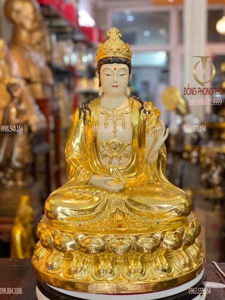 Thế chí bồ tát bằng đồng cao 50cm dát vàng vẽ diện màu cao cấp