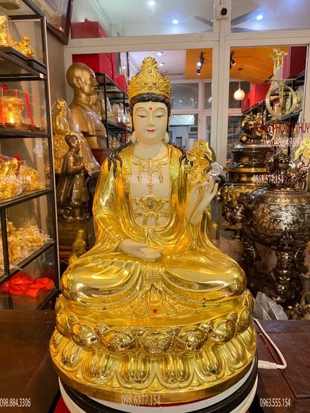 Thế chí bồ tát bằng đồng cao 50cm dát vàng vẽ diện màu cao cấp