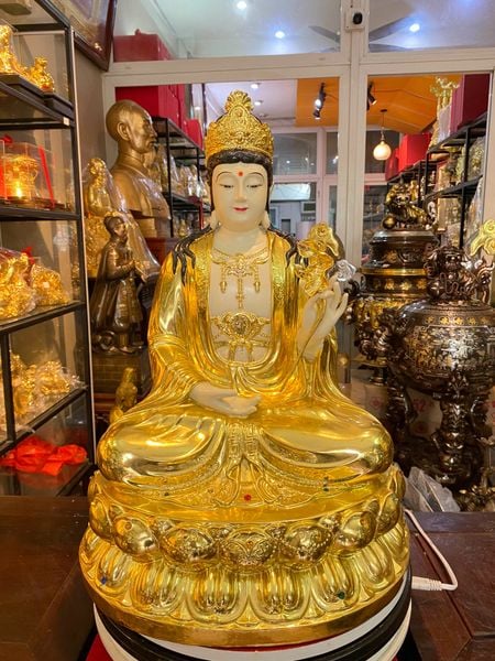 Thế chí bồ tát bằng đồng cao 50cm dát vàng vẽ diện màu cao cấp