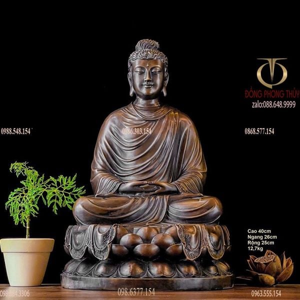Tượng phật Thích Ca 40cm 12,7kg bằng đồng xi nâu