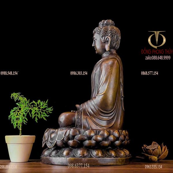 Tượng phật Thích Ca 40cm 12,7kg bằng đồng xi nâu